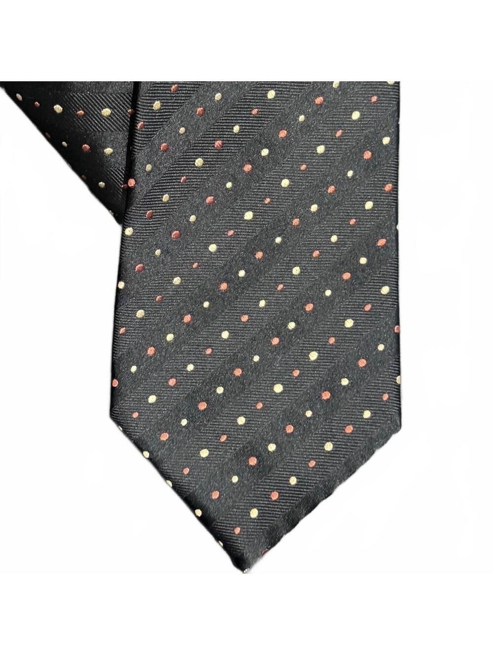 Charvet Tie - Black, w/ Cream & Rust/Burnt Orange Dots 100% Silk Made in France